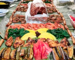 Boodle fight style of eating. A traditional Filipino way of eating