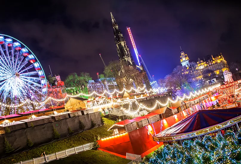 Panoramic view of Edinburgh's Christmas market