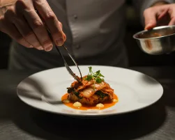 Chef preparing delicious kimchi dish