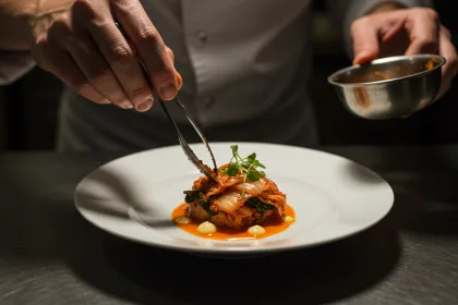 Chef preparing delicious kimchi dish