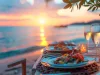 dinner served on the beach by the sea