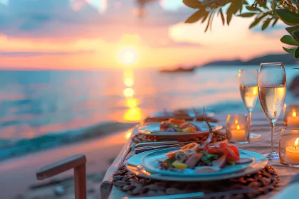 dinner served on the beach by the sea