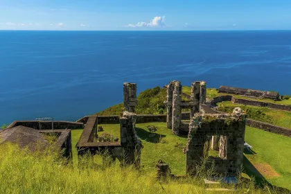 A view out to sea across the ruins of Brimstone Hill Fort in St Kitts