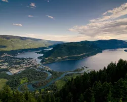 View of Sicamous, Shuswap Lake and Mara Lake from Sicamous Lookout.