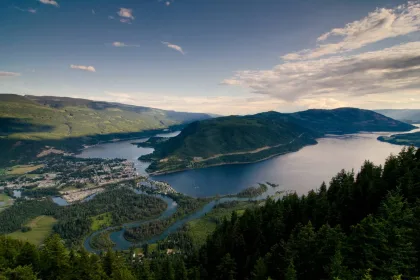View of Sicamous, Shuswap Lake and Mara Lake from Sicamous Lookout.