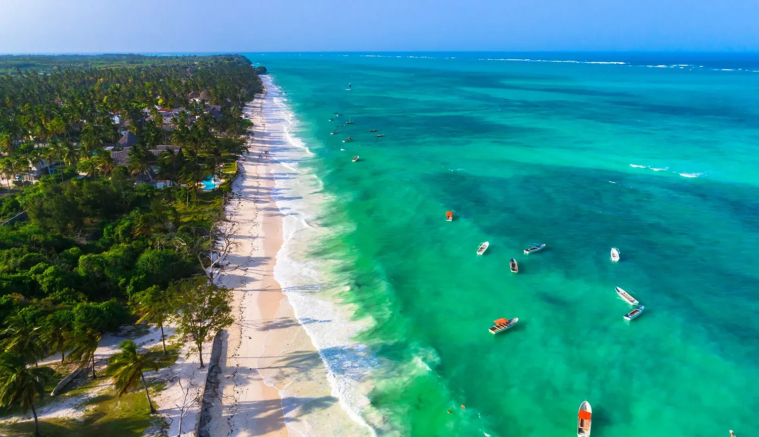 Aerial. Paje village, Zanzibar, Tanzania.
