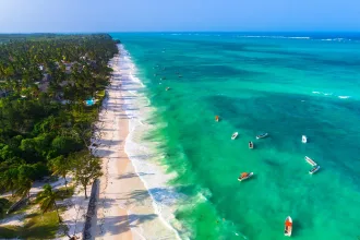 Aerial. Paje village, Zanzibar, Tanzania.