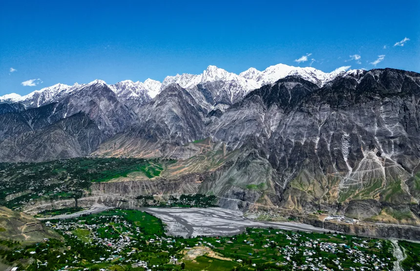 Aerial View Of Valley Surrounded By Hindu Kush Mountain Range, Kalash Valley