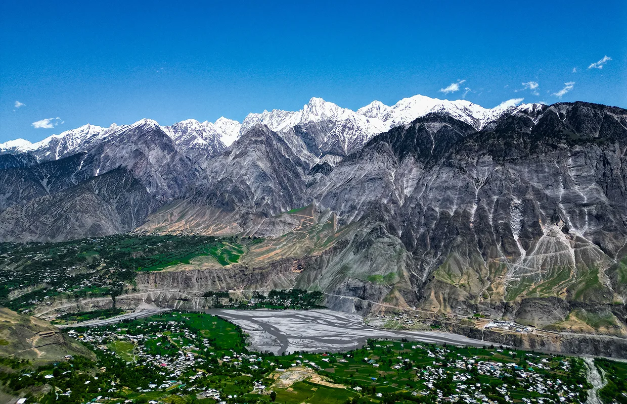 Aerial View Of Valley Surrounded By Hindu Kush Mountain Range, Kalash Valley