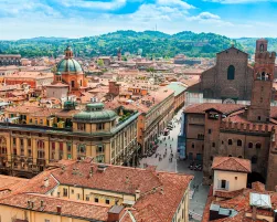 BOLOGNA, ITALY, on MAY 2, 2015. The top view on the old city