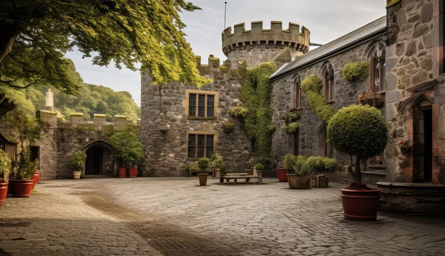 Strangford, Northern Ireland. Tower house and courtyard