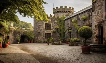 Strangford, Northern Ireland. Tower house and courtyard