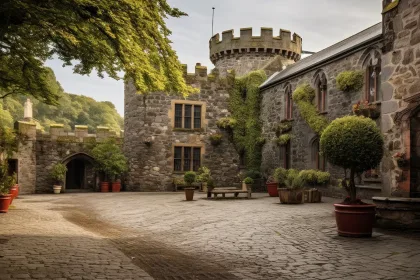 Strangford, Northern Ireland. Tower house and courtyard