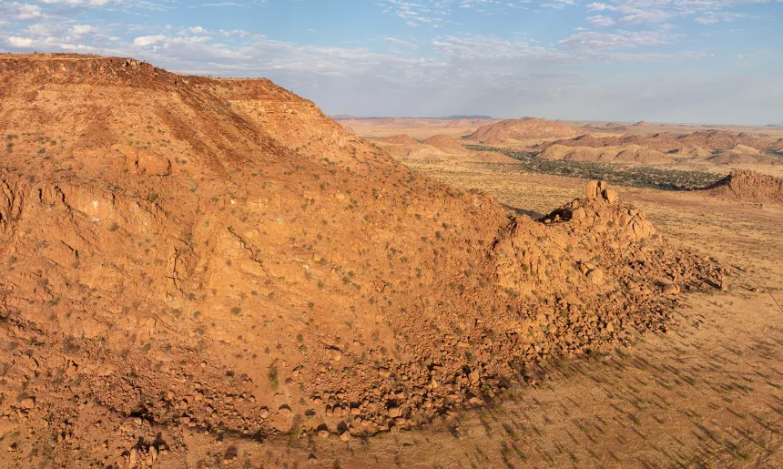 Red granite rocks and hills nearby Twyfelfontein, Namibia
