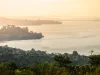 Gentle and soft yellow light at dawn over Lake Victoria in Uganda