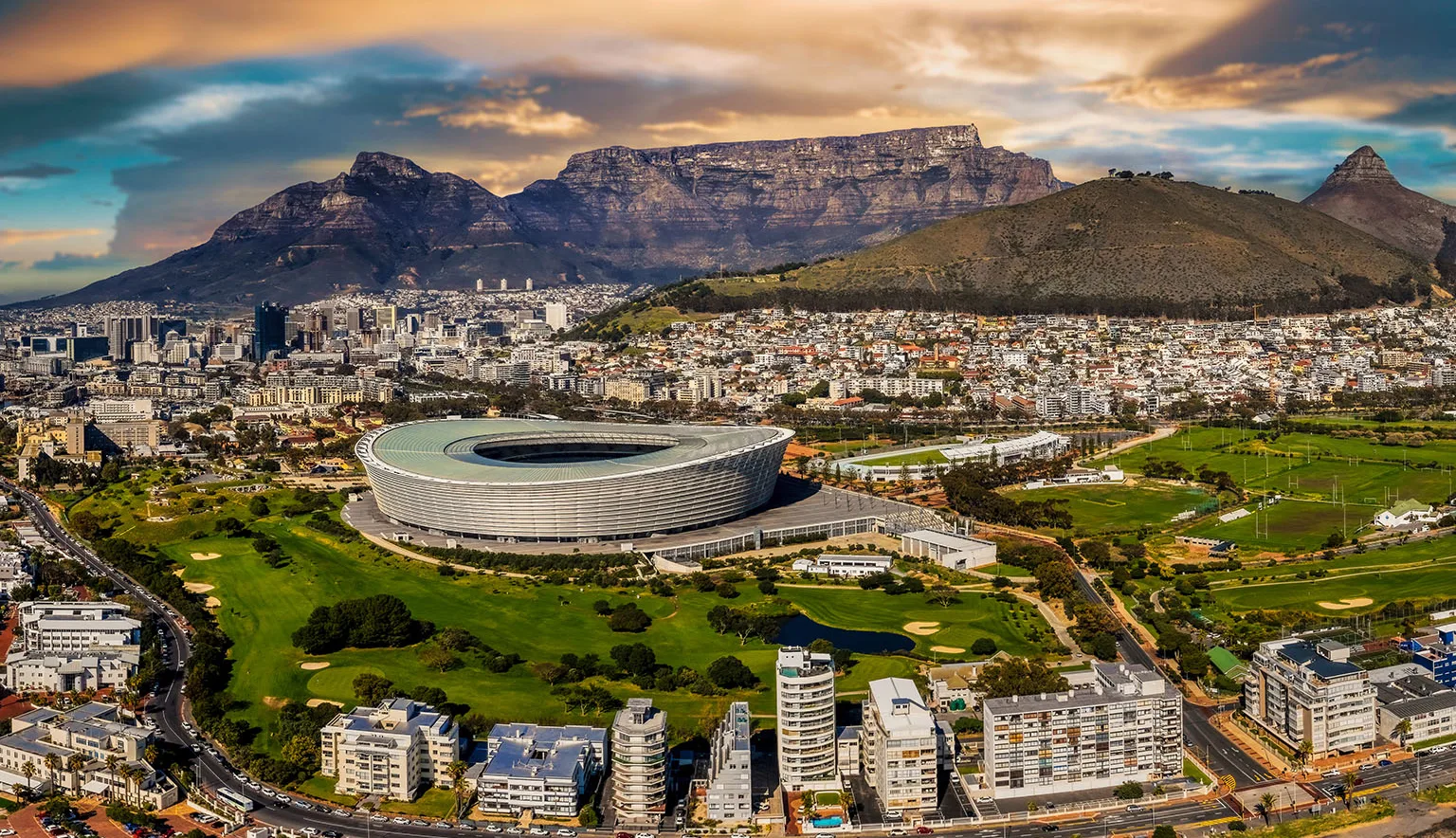 aerial view of Cape Town city in Western Cape province in South Africa , international iconic destination