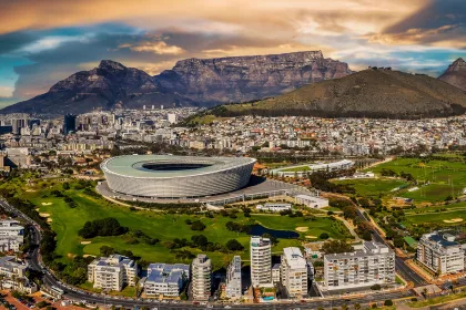 aerial view of Cape Town city in Western Cape province in South Africa , international iconic destination
