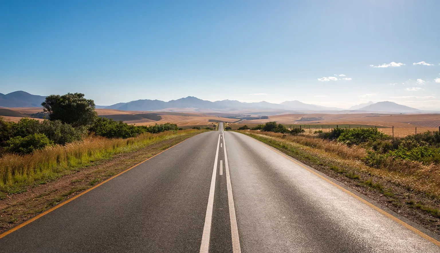 Scenic view of empty road through Overberg district, South Africa