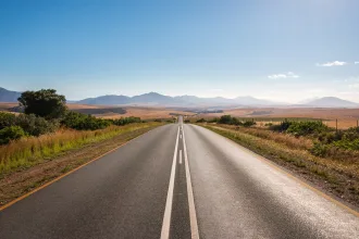 Scenic view of empty road through Overberg district, South Africa