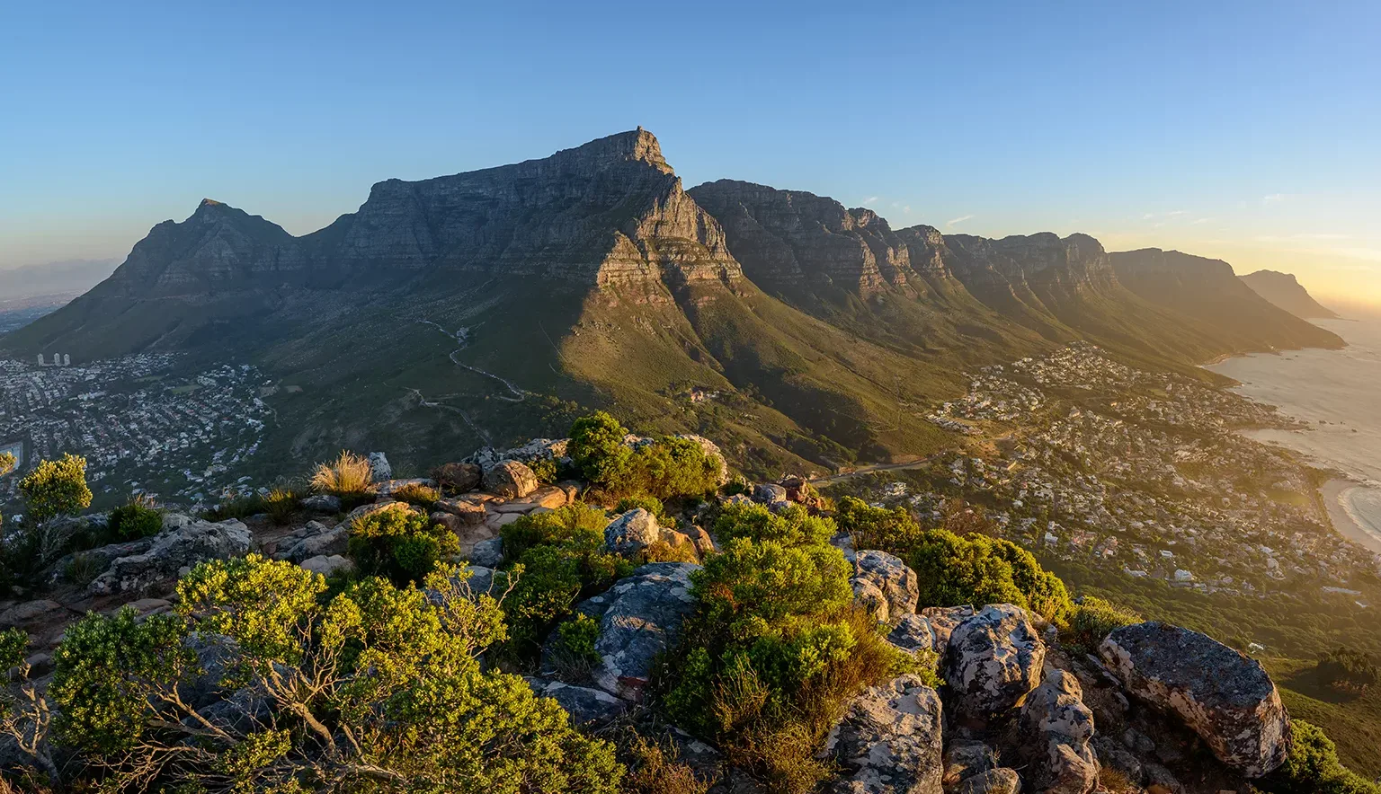 View of Table Mountain and 12 Apostles from Lion's Head. Cape Town. Western Cape. South Africa